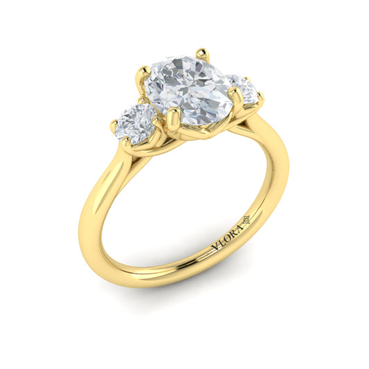 Oval Three Stone Engagement Ring in 14K Yellow Gold by Vlora Bridal