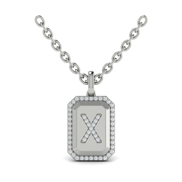 Diamond Medallion Alphabet Pendant Link Necklace, X