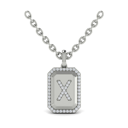Diamond Medallion Alphabet Pendant Link Necklace, X