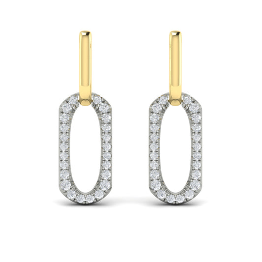 Diamond North South Open Oval Pendant Link Earrings