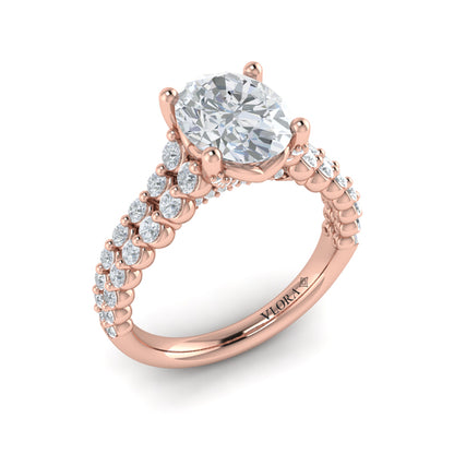 Oval Diamond Engagement Ring with Double Row Diamond Band