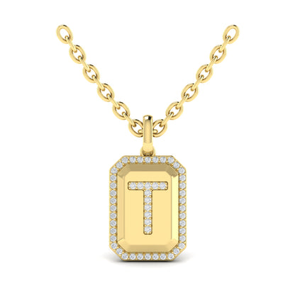 Diamond Medallion Alphabet Pendant Link Necklace, T