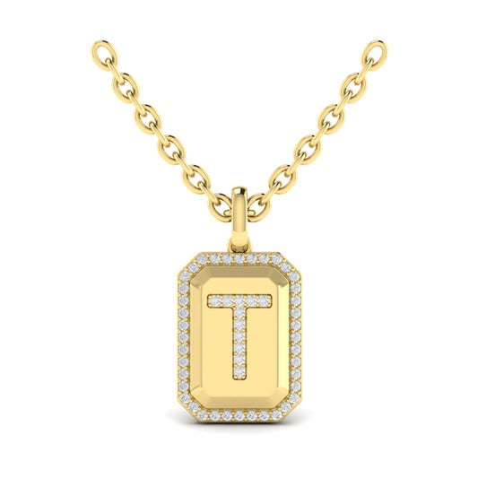 Diamond Medallion Alphabet Pendant Link Necklace, T