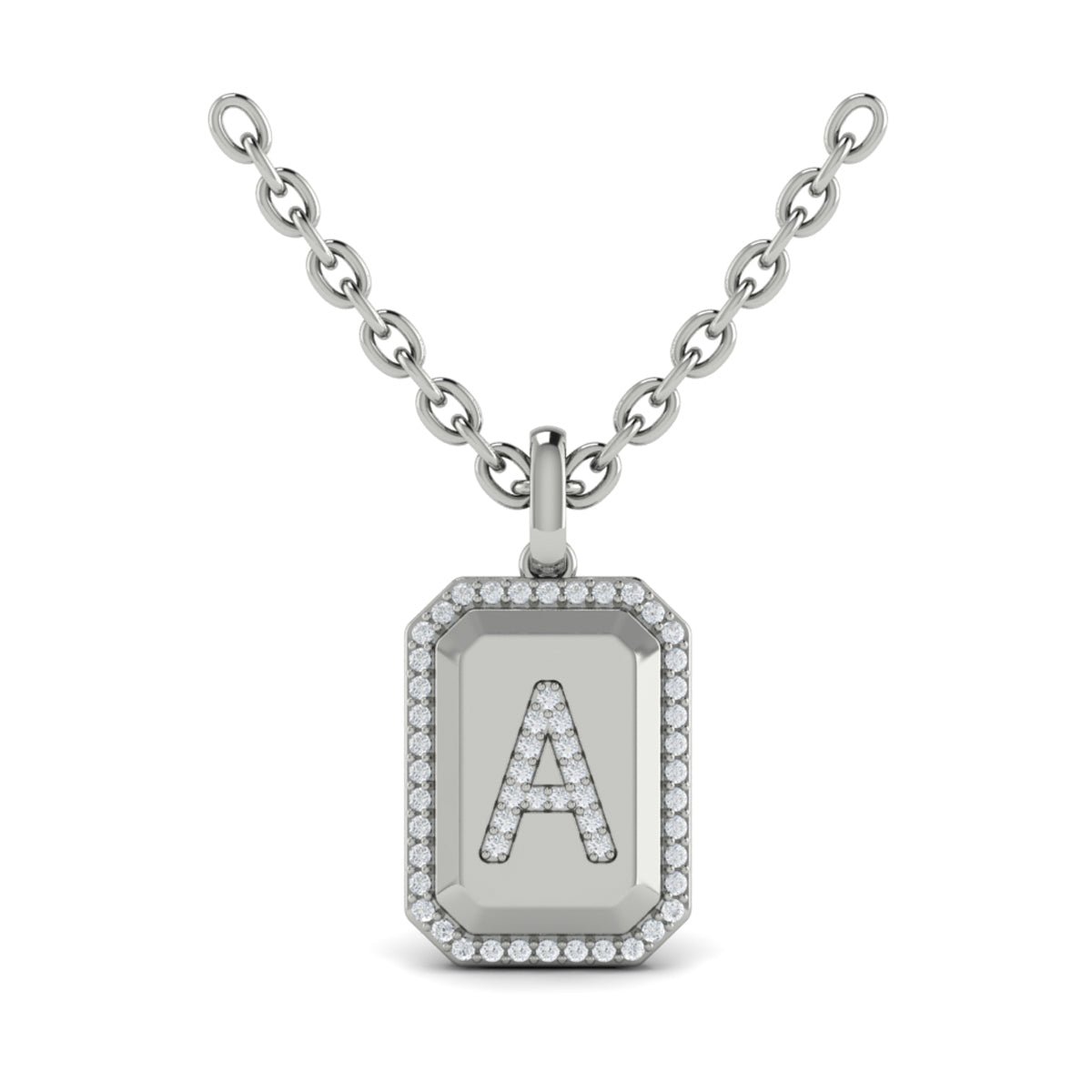 Diamond Medallion Alphabet Pendant Link Necklace, A