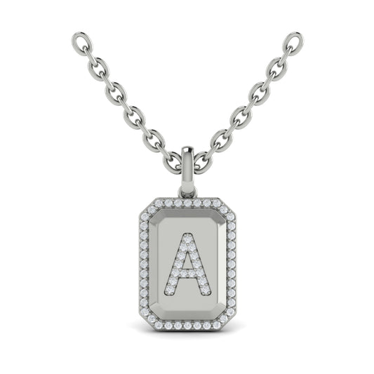 Diamond Medallion Alphabet Pendant Link Necklace, A