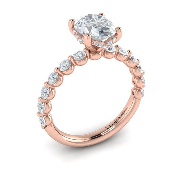 Classic Oval Engagement Ring with Floating Diamond Band
