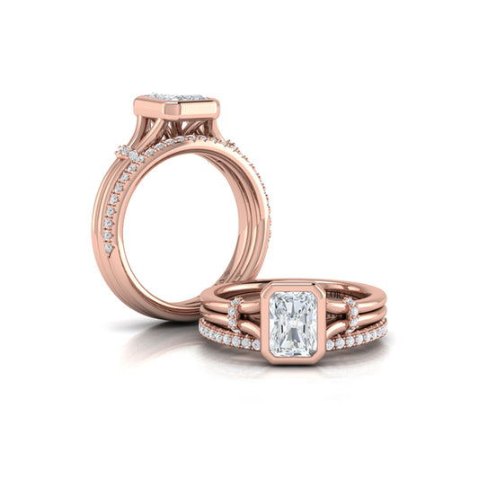 Matching Band for Diamond Accent Bezel Emerald Cut Engagement Ring