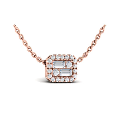 Diamond Baguette Halo Pendant Necklace