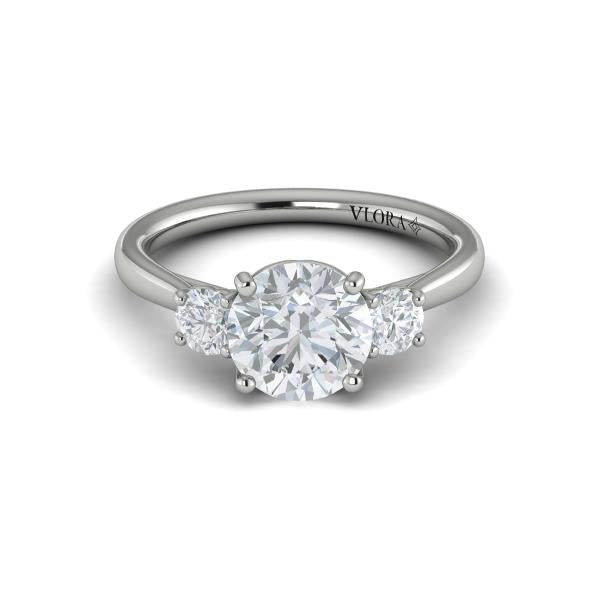Round Three Stone Engagement Ring in Platinum by Vlora Bridal