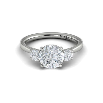 Round Three Stone Engagement Ring in Platinum by Vlora Bridal