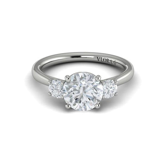 Round Three Stone Engagement Ring in Platinum by Vlora Bridal