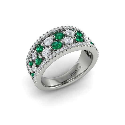 Diamond and Emerald Cluster Statement Ring