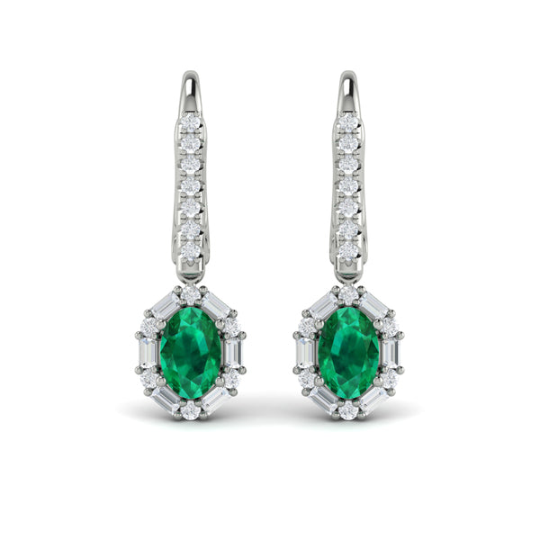 Oval Emerald and Diamond Baguette Earrings