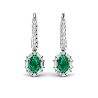 Oval Emerald and Diamond Baguette Earrings