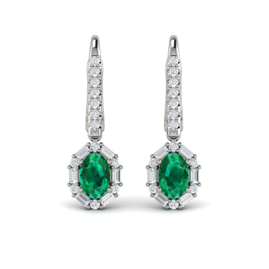 Oval Emerald and Diamond Baguette Earrings