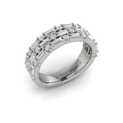 Diamond Baguette Three Row Ring