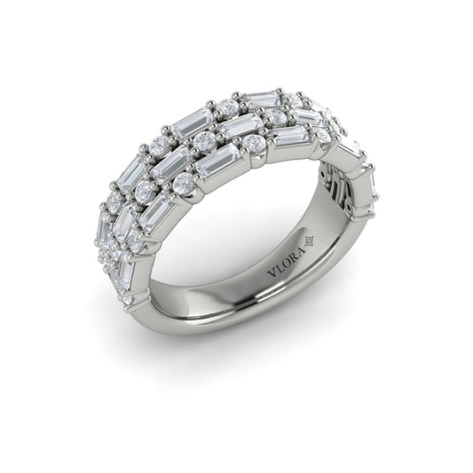 Diamond Baguette Three Row Ring