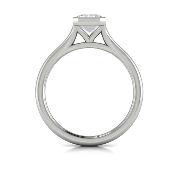 Emerald Cut Classic, Bezel, Split Shank Engagement Ring in Platinum by Vlora Bridal