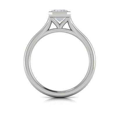 Emerald Cut Classic, Bezel, Split Shank Engagement Ring in Platinum by Vlora Bridal