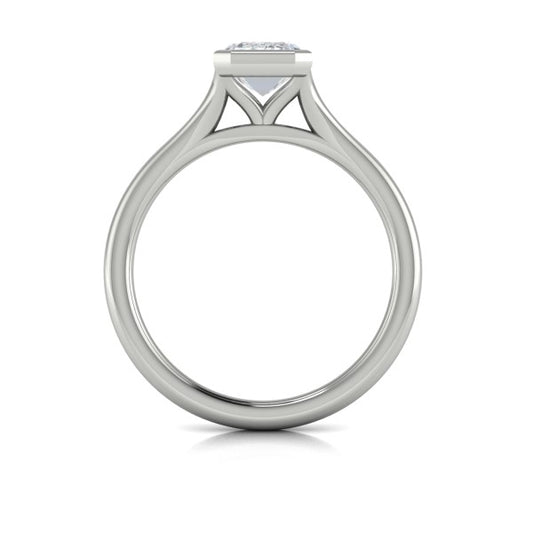Emerald Cut Classic, Bezel, Split Shank Engagement Ring in Platinum by Vlora Bridal