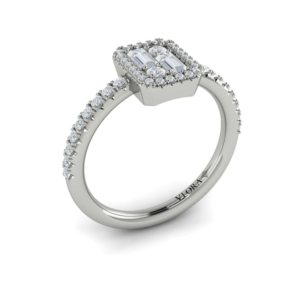 Diamond Halo with Diamond Baguettes Ring
