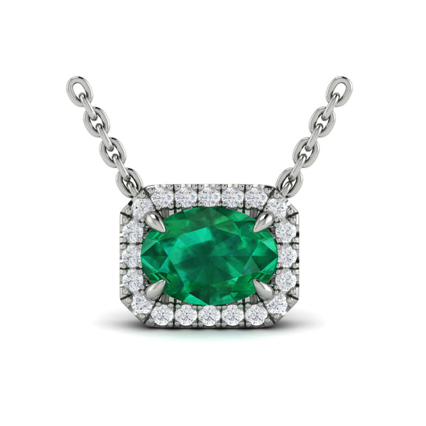Diamond Cushion Halo and Oval Emerald Necklace