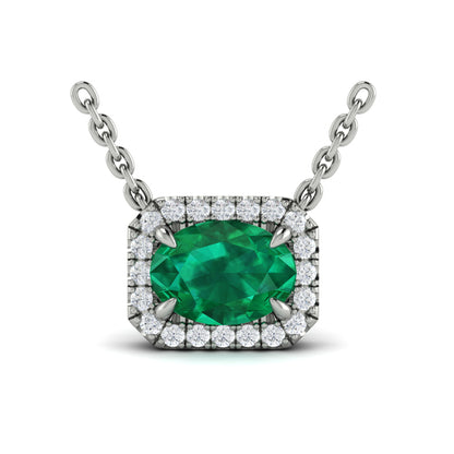 Diamond Cushion Halo and Oval Emerald Necklace