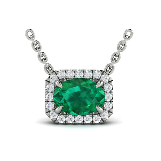 Diamond Cushion Halo and Oval Emerald Necklace