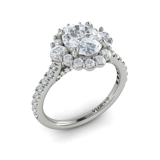 Oval Halo Engagement Ring in Platinum by Vlora Bridal