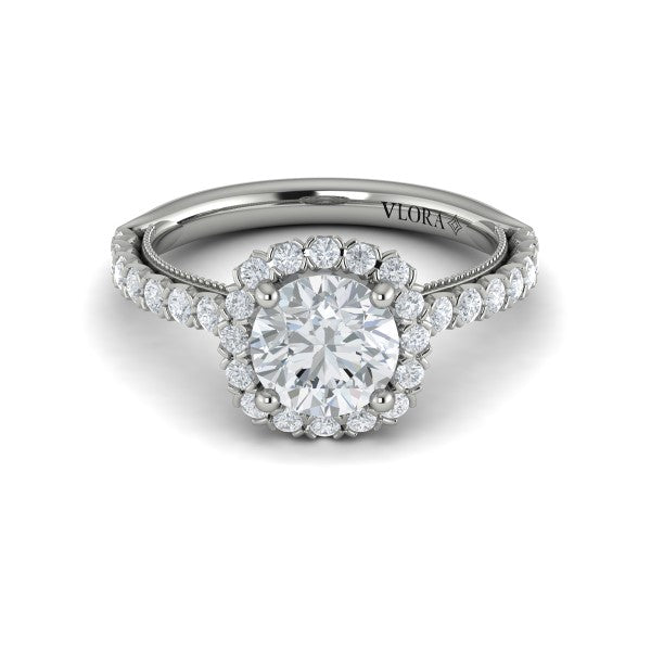 Floral Halo Round Engagement Ring