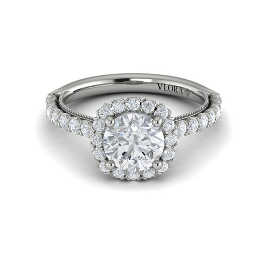 Floral Halo Round Engagement Ring
