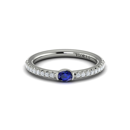 Diamond and Oval Sapphire Centerstone Ring