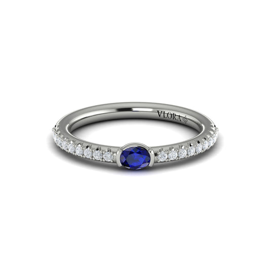 Diamond and Oval Sapphire Centerstone Ring