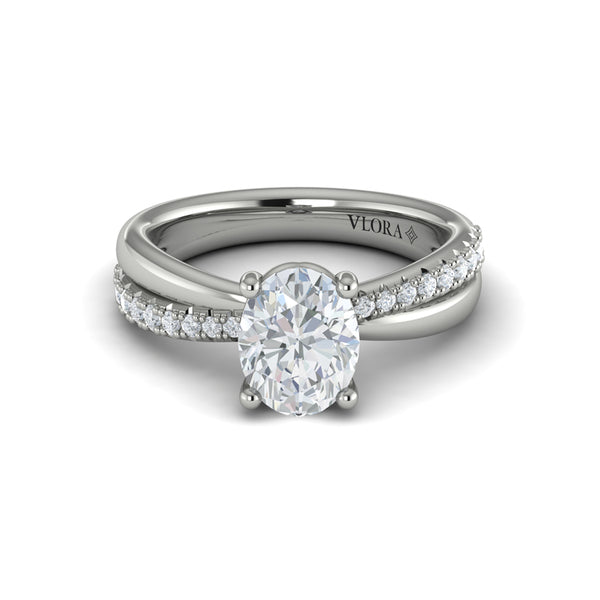 Oval Straight Row Engagement Ring in Platinum by Vlora Bridal