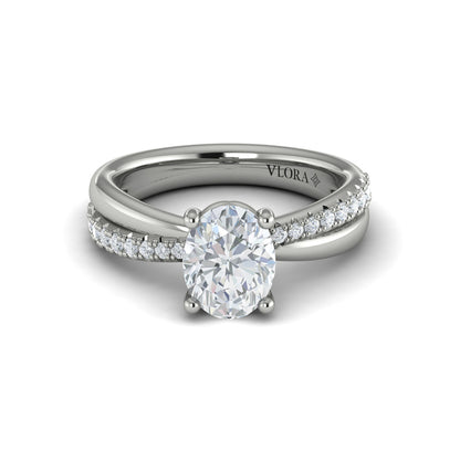 Oval Straight Row Engagement Ring in Platinum by Vlora Bridal