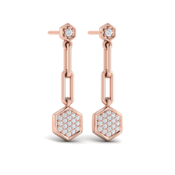 Diamond Honeycomb Link Long Drop Statement Earrings