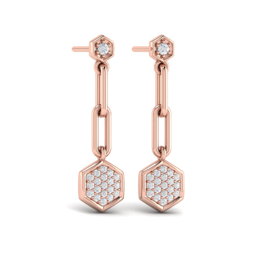 Diamond Honeycomb Link Long Drop Statement Earrings