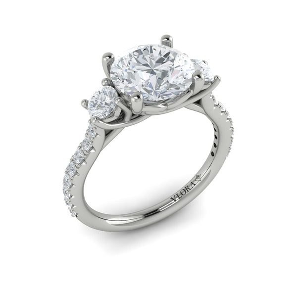 Round Classic, Three Stone Engagement Ring in Platinum by Vlora Bridal