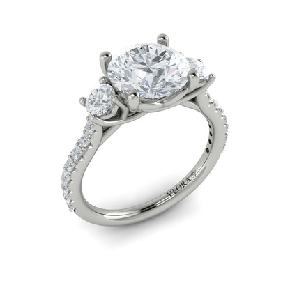 Round Classic, Three Stone Engagement Ring in Platinum by Vlora Bridal