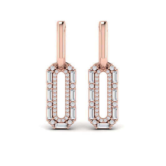 Diamond Baguette Double Row Link Drop Huggie Earrings