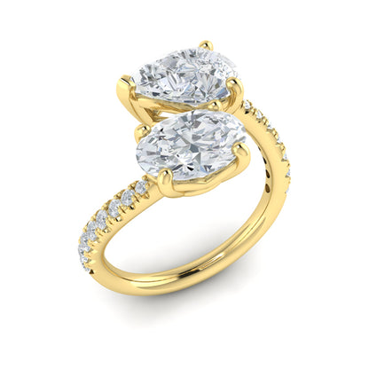 Kissing Oval and Pear Two Stone Engagement Ring