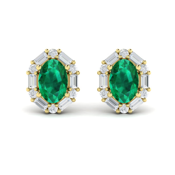 Oval Emerald and Diamond Baguette Earrings