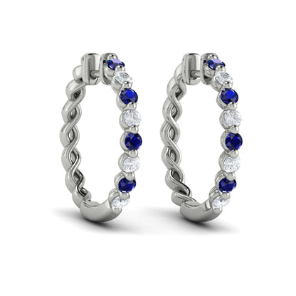 Diamond and Blue Sapphire  Twist Hoop Earrings