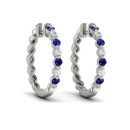 Diamond and Blue Sapphire  Twist Hoop Earrings
