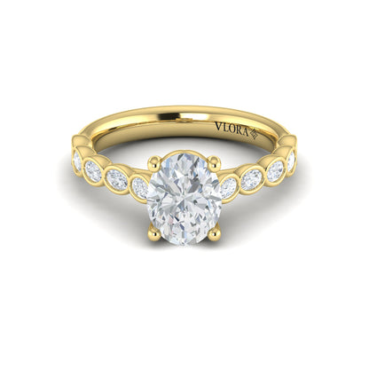 Bezel Oval Diamond Band Engagement Ring