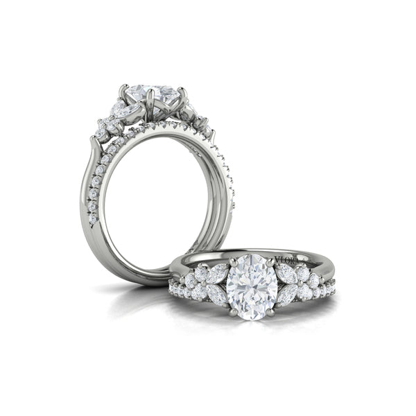 Floral Marquise Cluster Oval Engagement Ring