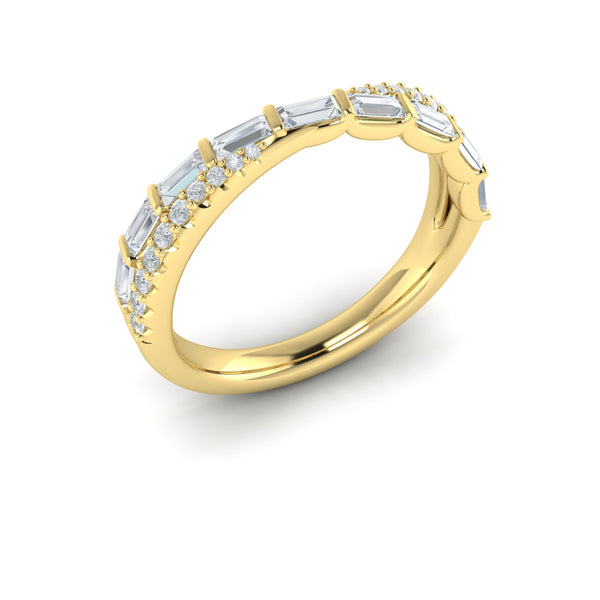 Crossed Baguette and Round Stackable Band