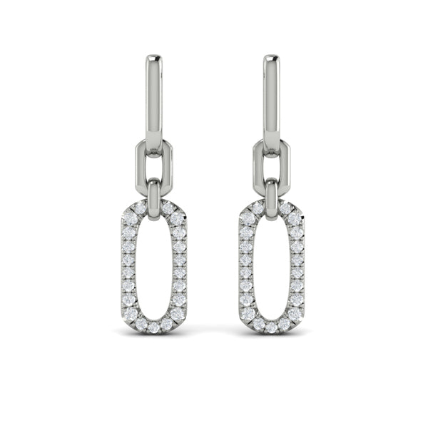 Diamond North South Open Oval Pendant Link Earrings
