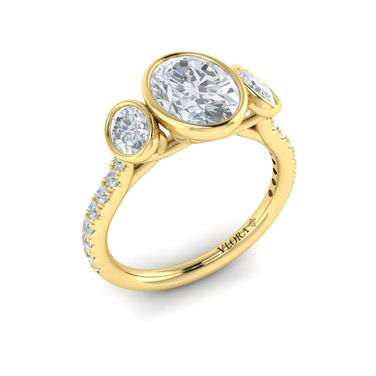 Trio Oval Bezel Engagement Ring