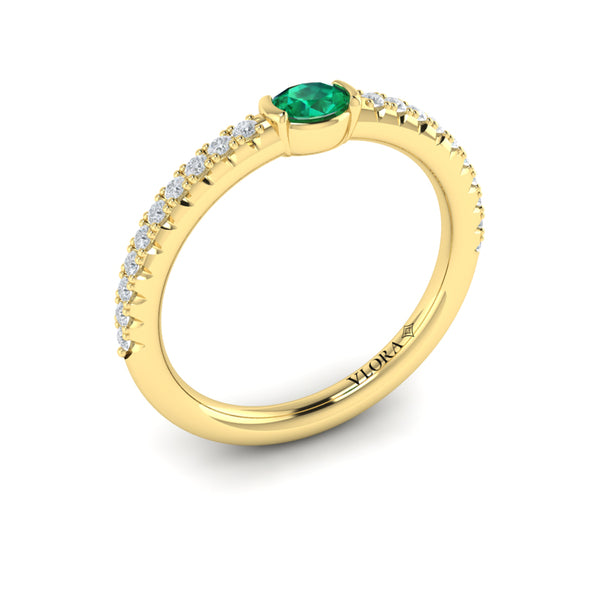 Diamond and Oval Emerald Centerstone Ring